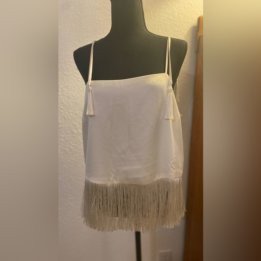 Beautiful satiny camisole top w fringe at bottom tassels at shoulders NWT Sz‎ Lg